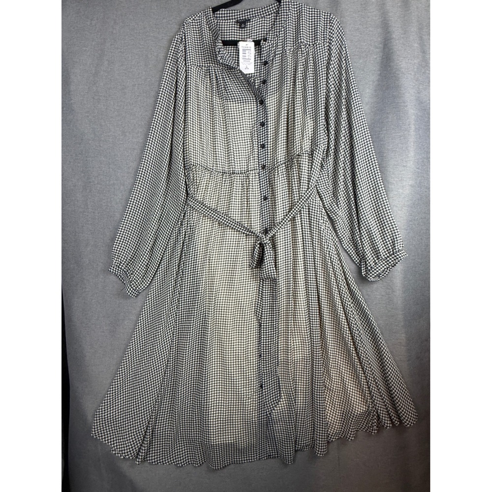 Torrid Black White Houndstooth Chiffon Midi Shirt Dress NWT Plus Size 2 2X 18-20